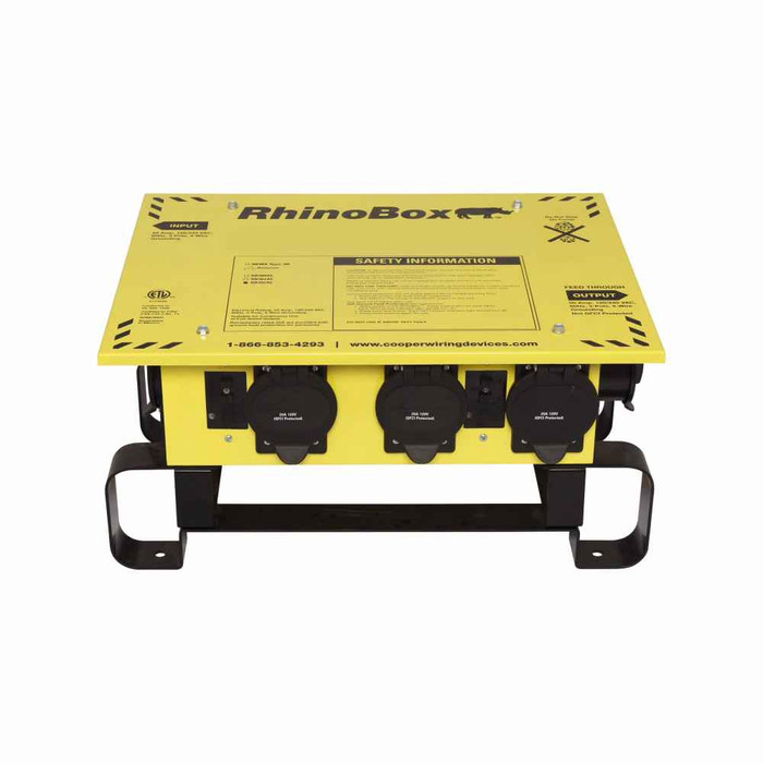 Eaton RB302AE RhinoBox Econ power distribution unit, 50A, Two devices, Weatherproof, NEMA 3R, Lkg Aut, Yellow, Cold-rolled 18 gauge steel, 120/240V