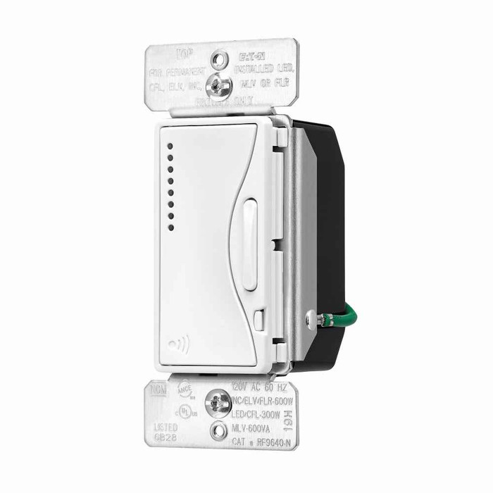 Eaton RF9640-NAW Z-Wave plus dimmer switch, Alpine white, Single pole, 120 Vac, 300W Dimmable LED/CFL, 600W Incandescent, Halogen, Magnetic Low Voltage, Electronic Low Voltage, Dimmer switch, Multi-location, 32°F to 104°F (0°C to 40°C) 757204