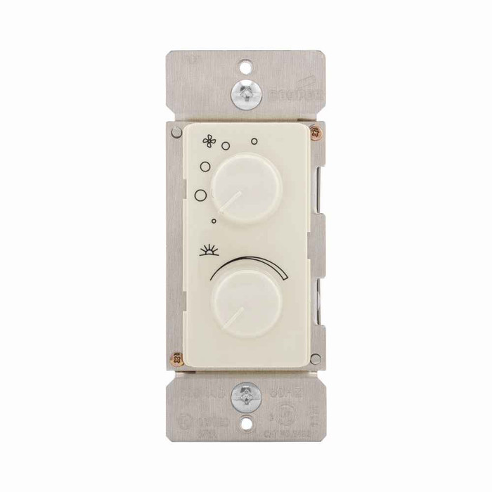 Eaton RDC15-A combination dimmer and fan speed control, Power failure memory, with preset, 4-Speed, #16 AWG, 1.5A, 120V, Wire lead, Maintained closure, Almond, 60 Hz, Incandescent, halogen, 0° to 40°C, Single-pole, Polycarbonate, 300W