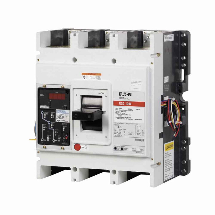Eaton RGC316039B21EC Series G electronic molded case circuit breaker, RG-frame, RG, Complete breaker, Electronic ALSIG w/ maint. mode trip, Three-pole, 1600A, 600 Vac, Line and load, Imperial, Ground fault alarm w/ right-hand trip, 50/60 Hz, Series G