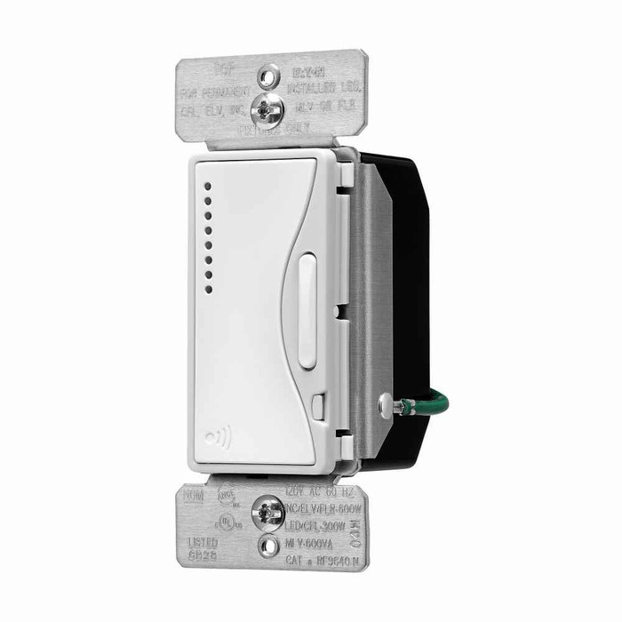 Eaton RF9640-NWS Z-Wave plus dimmer switch, White satin, Single pole, 120 Vac, 300W Dimmable LED/CFL, 600W Incandescent, Halogen, Magnetic Low Voltage, Electronic Low Voltage, Dimmer switch, Multi-location, 32°F to 104°F (0°C to 40°C) 757259