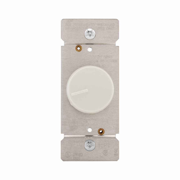 Eaton RI06P-LA rotary dimmer, Power failure memory, with preset, #16 AWG, 5A, 120V, Wire lead, Maintained closure, Light almond, Indoor, 60 Hz, Incandescent, halogen, 0° to 40°C, Single-pole, three-way, Polycarbonate, 600W
