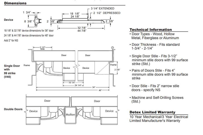 Detex V40 Series Wide Stile Rim Exit Device | ZenSupply