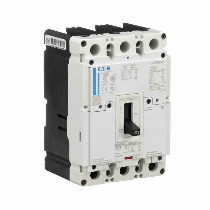 Eaton PDG23M0025VFFN Power Defense Globally Rated, Frame 2, Three Pole, 25A, 65kA/480V, 50C Cal T-M (Fxd-Fxd) TU, No Terminals