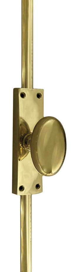 Omnia 432CR.1 Traditional Cremone Security Bolt with Smooth Oval Knob, 5" Height, Polished Brass Finish
