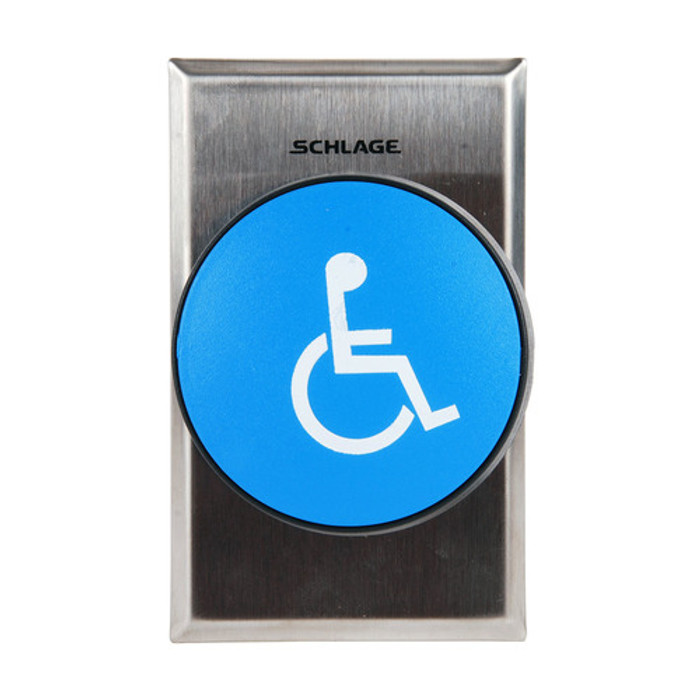 Schlage Electronic 625BLH - 2-3/4" Mushroom Button, Single Gang, Blue Handicapped Symbol, Satin Stainless Steel