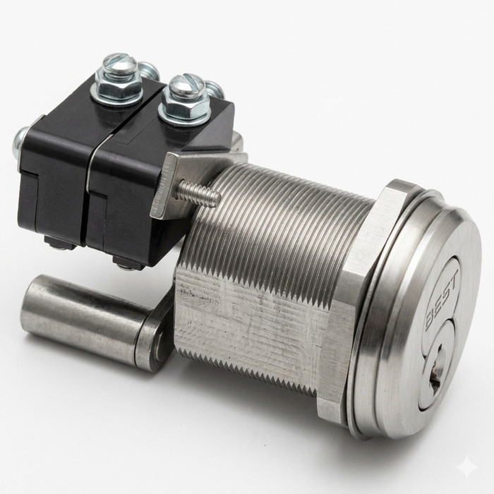 BEST BEST 1W7J3 Electric Switch Lock, Dual Switch, 2 SPDT, Key Position 2 - 2 o'clock, Key Position 3 - 12 o'clock BES-1W7J3