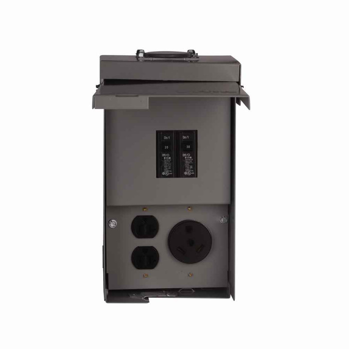 Eaton CHU4G6G6GS pedestal mount unmetered, Unmetered, 30A, 20A, 20A, Ground fault, Ground fault, Ground fault, Top, Surface, Circuits: 4, NEMA TT-30R, NEMA 5-20R2, NEMA 5-20R2, 3, 3, 3, 125V, 125V, 125V