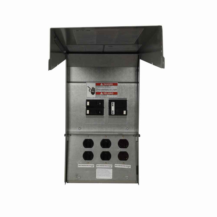 Eaton CHU6G6G6GS pedestal mount unmetered, Unmetered, 20A, 20A, 20A, Ground fault, Ground fault, Ground fault, Top, Surface, Circuits: 4, NEMA 5-20R2, NEMA 5-20R2, NEMA 5-20R2, 3, 3, 3, 125V, 125V, 125V
