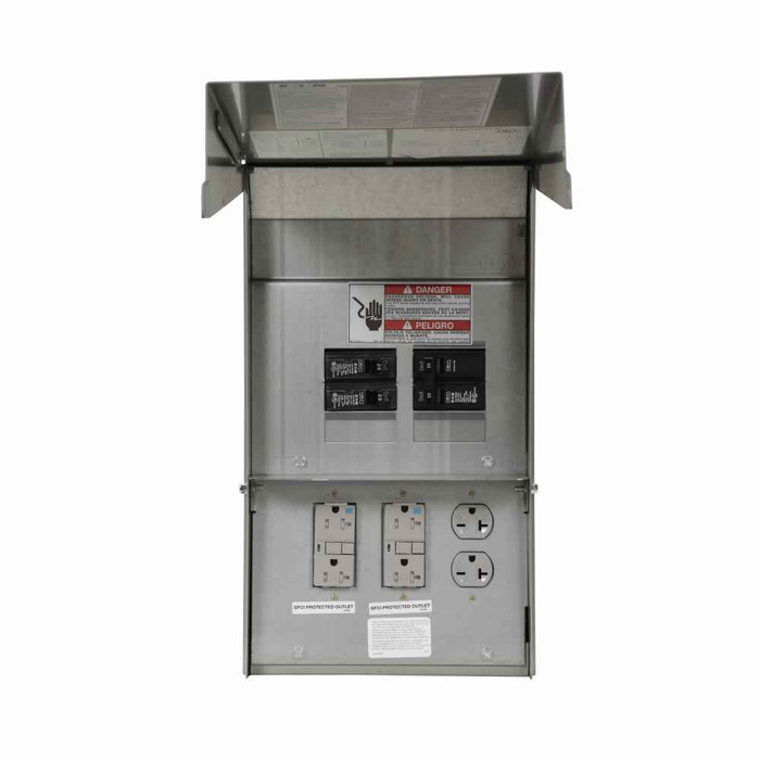 Eaton CHUFGFGFGS pedestal mount unmetered, Unmetered, 30A, 30A, 30A, Ground fault, Ground fault, Ground fault, Top, Surface, Circuits: 4, NEMA L5-30R, NEMA L5-30R, NEMA L5-30R, 3, 3, 3, 125V, 125V, 125V