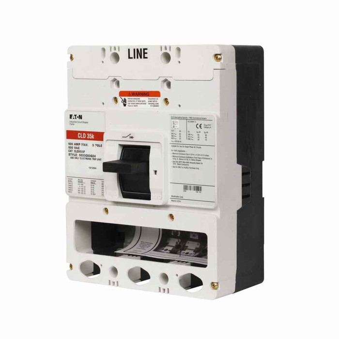 Eaton CLD3600F Series C molded case circuit breaker frame, L-frame, CLD, Frame only, Fixed thermal, fixed magnetic trip type, Three-pole, 600A, 600 Vac, 250 Vdc, 65 kAIC at 240 Vac, 35 kAIC at 480 Vac, 50/60 Hz, 100% rated