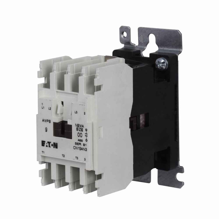 Eaton CN15AN2AB Freedom NEMA motor control contactor, NEMA Freedom Series Non-Reversing contactor, 1/3 hp at 115V,1 hp at 230V, 1-1/2 hp at 208,240V, 2 hp at 480,600V maximum horsepower, 120V/60 Hz or 110V/50 Hz coil voltage, 9A, Two-pole, Size 00