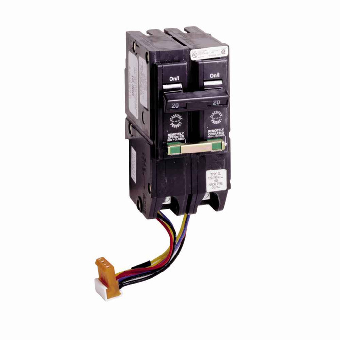 Eaton CLRP220 Classified 3/4" thermal magnetic circuit breaker,Type CL 1-Inch classified latching remote operated smart breaker,Remote operated,20 A,10 kAIC,Two-pole,120/240V,CL,Common breaker trip,#14-4 AWG Cu/Al,CL,Type CH Loadcenters