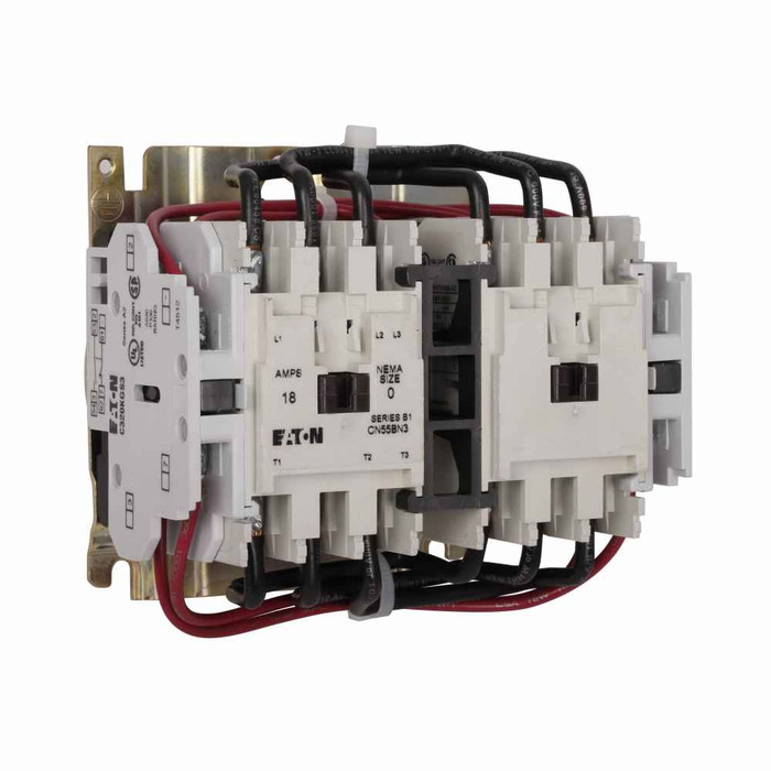 Eaton CN55AN3AB Freedom NEMA motor control contactor, NEMA Freedom Series Reversing contactor, 1/3 hp at 115V,1 hp at 230V, 1-1/2 hp at 208,240V, 2 hp at 480,600V maximum horsepower, 120V/60 Hz or 110V/50 Hz coil voltage, 9A, Three-pole, Size 00