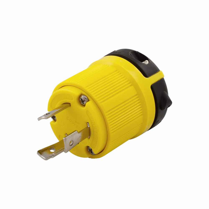 Eaton CRL630P corrosion resistant locking plug, #14-10 AWG, 30A, Industrial, 250V, Back wiring, Yellow, Safety grip, Corrosion resistant, L6-30, Two-pole, Three-wire, Thermoplastic, 0.38 to 1 in
