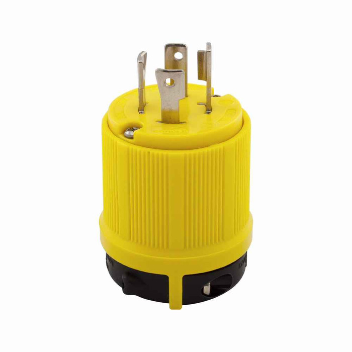 Eaton CRL1530P corrosion resistant locking plug, #14-10 AWG, 30A, Industrial, 250V, Back wiring, Yellow, Safety grip, Corrosion resistant, L15-30, Three-pole, Four-wire, Thermoplastic, 0.63 to 1.16 in
