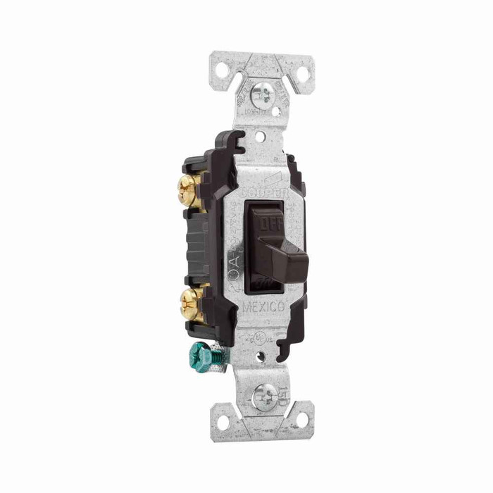Eaton CSB220B commercial grade toggle switch, #14-10 AWG, 20A, Commercial, Flush, 120/277V, Back and side, Screw, Brown, Load type: Motor Control, Fan, LED, Incandescent, ELV, MLV, CFL, Flourescent, Halogen, Double-Pole, Dual-pole, Brass, PVC Eaton CSB220B commercial grade toggle switch, #14-10 AWG, 20A, Commercial, Flush, 120/277V, Back and side, Screw, Brown, Load type: Motor Control, Fan, LED, Incandescent, ELV, MLV, CFL, Flourescent, Halogen, Double-Pole, Dual-pole, Brass, PVC