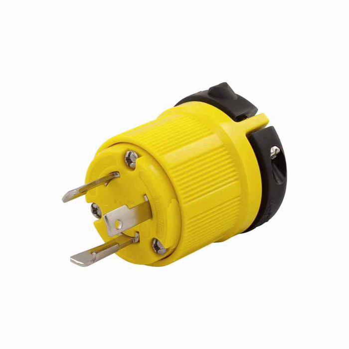 Eaton CRL530P corrosion resistant locking plug, #14-10 AWG, 30A, Industrial, 125V, Back wiring, Yellow, Safety grip, Corrosion resistant, L5-30, Two-pole, Three-wire, Thermoplastic, 0.38 to 1 in