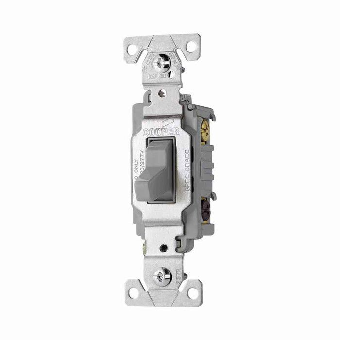 Eaton CS320GY commercial grade toggle switch, #14-10 AWG, 20A, Commercial, Wall, 120/277V, Side wire, Screw, Gray, Three-Way, Copper alloy, Terminals: 0.031 in Eaton CS320GY commercial grade toggle switch, #14-10 AWG, 20A, Commercial, Wall, 120/277V, Side wire, Screw, Gray, Three-Way, Copper alloy, Terminals: 0.031 in