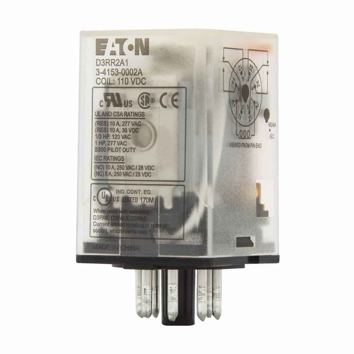 Eaton D3RR2A1 General-purpose relay, Cube Relay , DPDT, OCTAL base, 10 A, 110VDC COIL