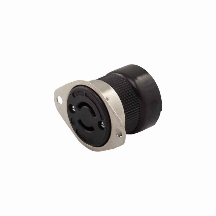 Eaton CWL220FO safety grip locking flanged outlet , #14-8 AWG, 20A, Industrial, 250V, Side wiring, Black, white, L2-20, Two-pole, Two-wire, Nylon, -40° to 105°C