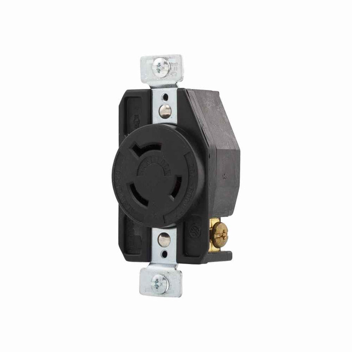 Eaton CWL920R auto grip locking receptacle, #14-8 AWG, 20A, Industrial, 600V, Back and side wiring, Black, Single, L9-20, Two-pole, Three-wire, Glass-filled nylon, -40° to 60°C