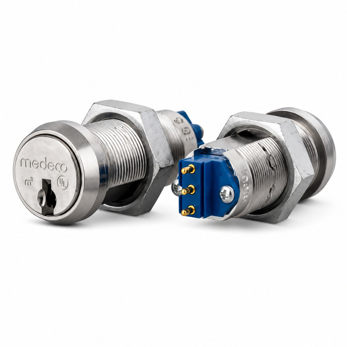 Medeco Medeco Micro Single Switch Lock, 5 Pin, 3/4" Diameter, Satin Chrome 652150T