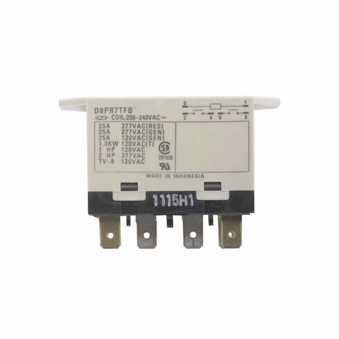 Eaton D8PR6TFA D8 General Purpose Plug-In Relay, Flange mount, QTY: 1, 120V coil, 5260 Ohms resistance, SPST-NO contact configuration, Silver alloy contacts, 30A, 220V rated load, 30A amperage rating, 250V max. operating voltage