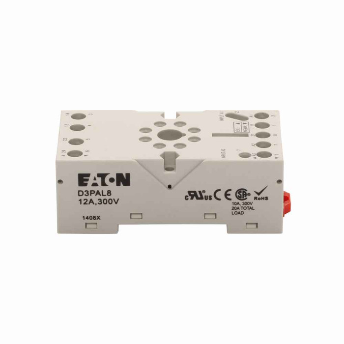 Eaton D3PAL8 D3 Series Socket, Used with D3PR2 and D3PF2 Relays, Module size A, 300V nominal voltage, 12A nominal current, DIN rail/panel mount, Elevator wire connection, QTY: 10, IP20 enclosure