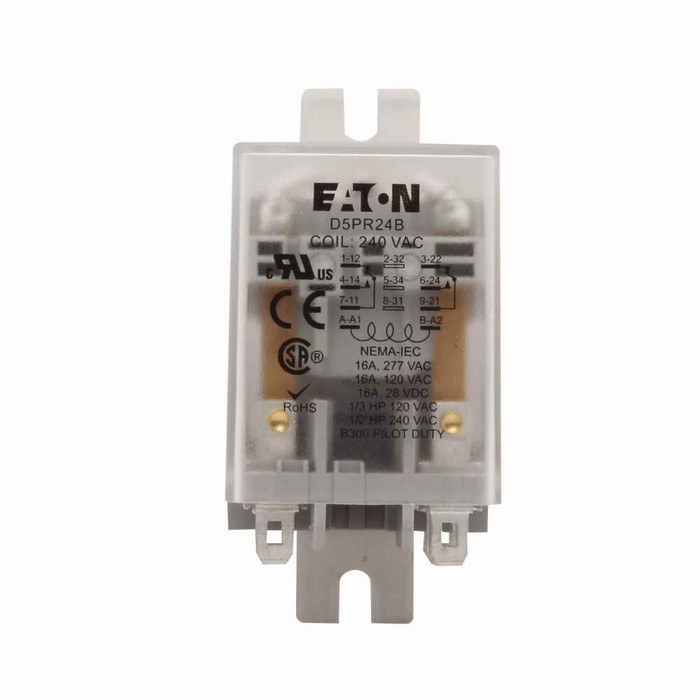 Eaton D5PR24A General Purpose Plug-In Relay, D5PR, Standard relay, 120 Vac, DPDT, Flange mounting