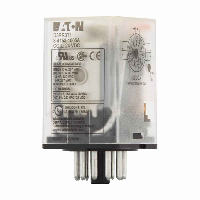 Eaton D3RR3T1 Cutler-Hammer series GP ICE CUBE RELAY, 3PDT, OCTAL BASE, 10A, 24VDC COIL_RELAY BASE REQUIRED
