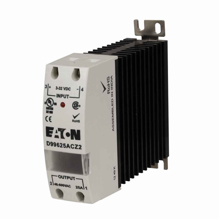 Eaton D99210ACZ1 D99 Series Solid-State Relay, 90-280V input voltage, 24-280V output voltage, Zero cross switching type, 10A rated operational current, Green LED, SPST-NO contact configuration, IP20 enclosure Eaton D99210ACZ1 D99 Series Solid-State Relay, 90-280V input voltage, 24-280V output voltage, Zero cross switching type, 10A rated operational current, Green LED, SPST-NO contact configuration, IP20 enclosure