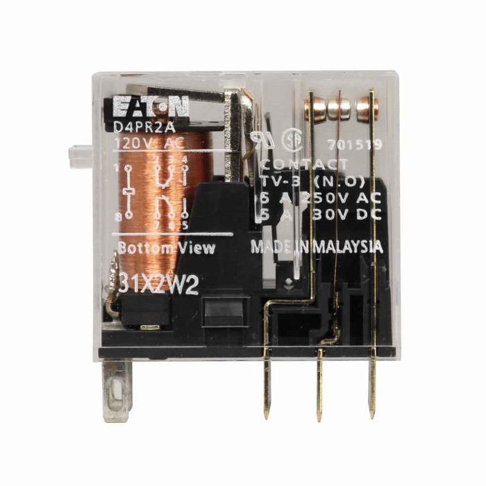 Eaton D4PR2T1 General-purpose relay, D4 Series, QTY: 1, 24 Vdc coil, DPDT contact configuration, 5 A, 240 Vac/30 Vdc resistive load, 250 Vac/3 A, 2 A, 30 Vdc inductive full load, 380 Vac/125 Vdc max. operating voltage