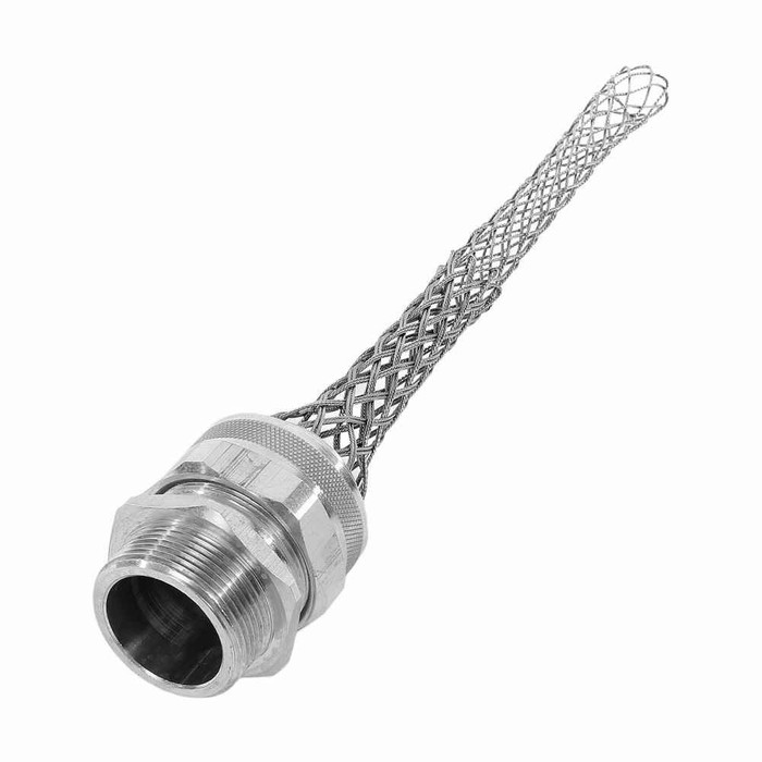Eaton DC5001125 strain relief deluxe cord grip, Straight, 1.13-1.25" cord diameter, 1-1/2" fitting, Male, Stainless Steel Mesh, Aluminum Body, NPT thread, Hazardous/Classified Locations