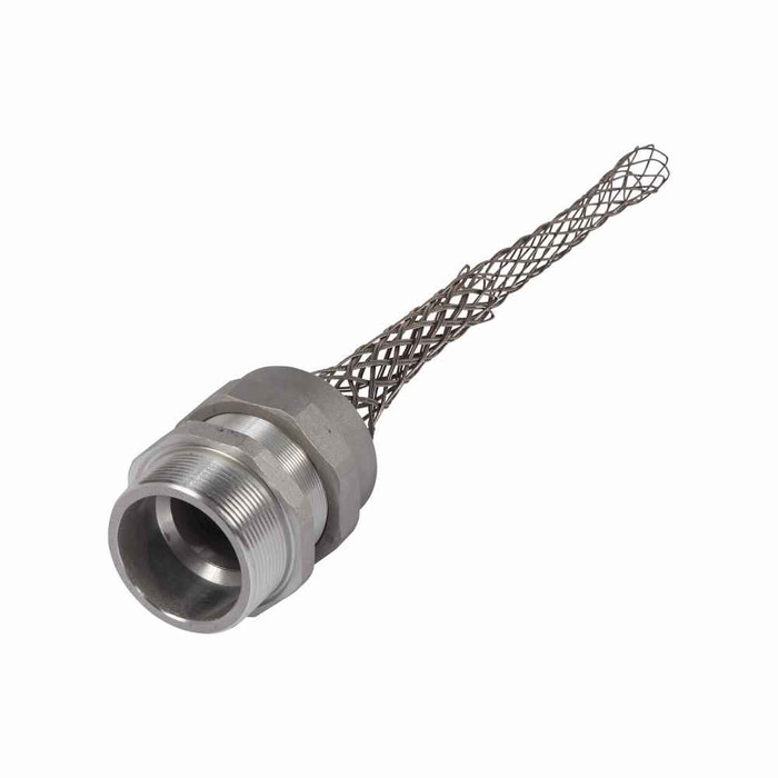 Eaton DC8001687 strain relief deluxe cord grip, Straight, 1.69-1.81" cord diameter, 3" fitting, Male, Stainless Steel Mesh, Aluminum Body, NPT thread, Hazardous/Classified Locations