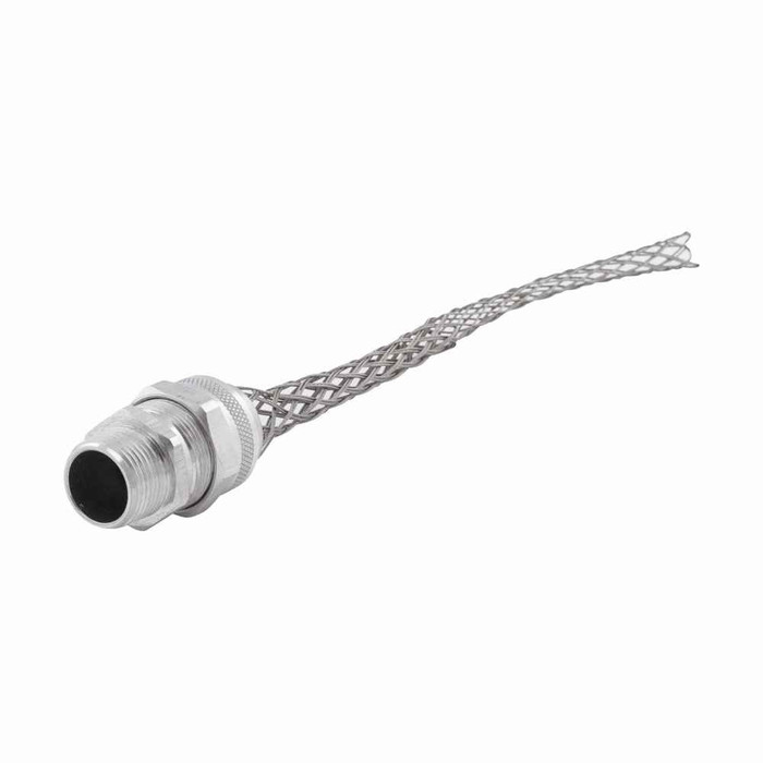 Eaton DC200625 strain relief deluxe cord grip, Straight, 0.63-0.75" cord diameter, 3/4" fitting, Male, Stainless Steel Mesh, Aluminum Body, NPT thread, Hazardous/Classified Locations
