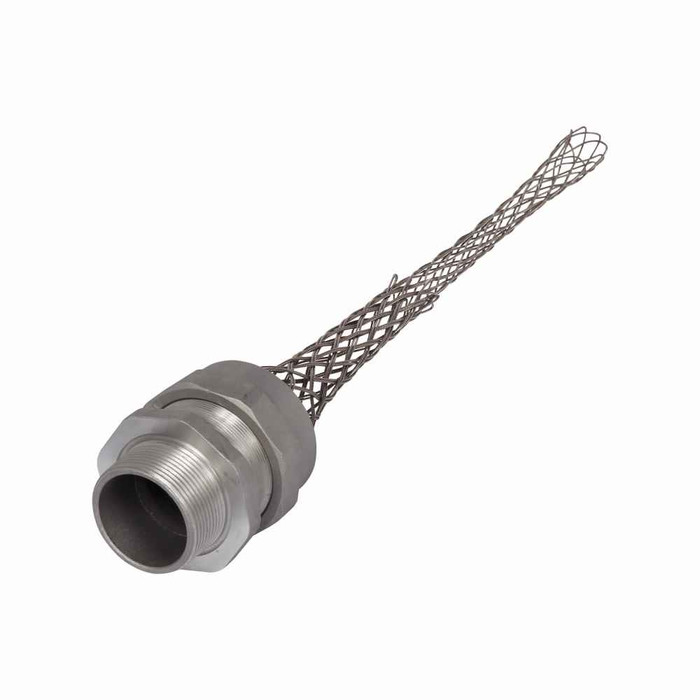 Eaton DC7001687 strain relief deluxe cord grip, Straight, 1.69-1.81" cord diameter, 2-1/2" fitting, Male, Stainless Steel Mesh, Aluminum Body, NPT thread, Hazardous/Classified Locations
