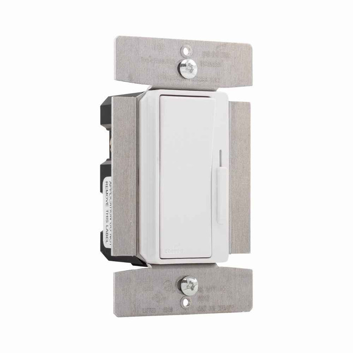 Eaton DF8AP7-W decorator dimmer, Preset feature, #14 - 12 AWG, 8.3A, 277V, Bck and sd wiring, Slide actuator, Wire lead connect, Wht, 60 Hz, Mark 10 FLR, 1-pole, 3-way, Polycarb housing, 1000W 718816