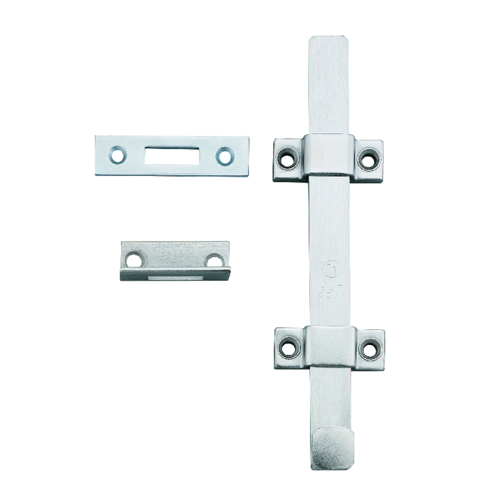 Ives SB453 Heavy-Duty Steel Surface Bolt 8-inch in Satin Chrome (652) finish with strike plates