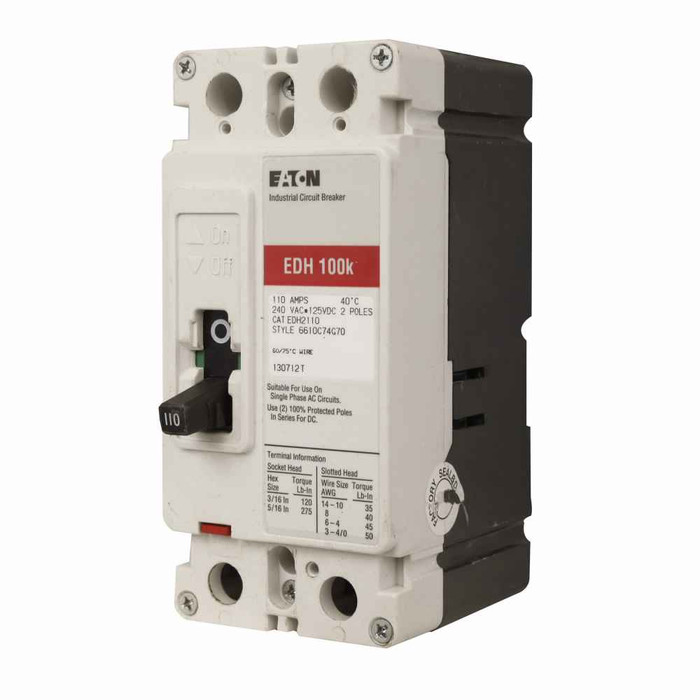 Eaton EDH2200L Series C complete molded case circuit breaker, Series C, F-frame molded case circuit breaker, 200 A, Two-pole, Line and load terminals, Fixed thermal magnetic trip EDH breaker