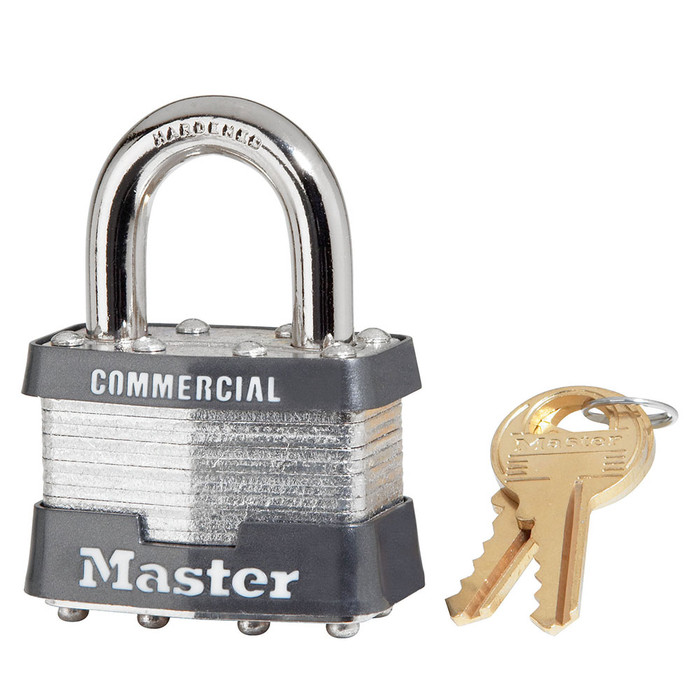 Master Lock 1-3/4" (44mm) Wide Laminated Steel Pin Tumbler Padlock with 15/16" (24 mm) Shackle