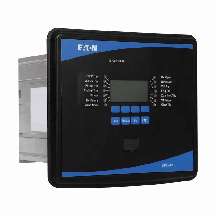 Eaton EDR-5000-2B1GA0 Eaton, distribution relay, EDR-5000, Distribution relay, Modbus RTU or DNP3 RTU over D-SUB / RS485, 5A, 1A, 40-250 Vac, 19-300 Vdc, 16, 11,Feeder D-Sub / RS-485, 19-300Vdc, 40-250Vac, 50/60 Hz , Sensitive Ground Input,