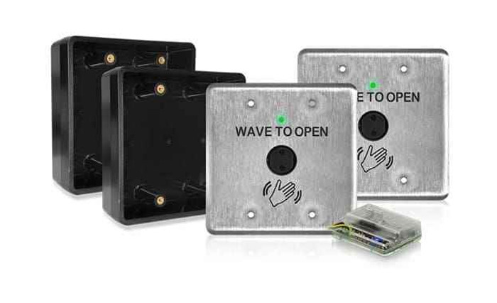 BEA BEA 10MS51W-DKIT - Touchless Double Gang Battery-Powered Actuator Kit, (2) 10MS51W-D "Wave To Open" Hand Logo Faceplates with Surface-Mount Boxes and (1) 900 MHz Receiver Module 10MS51W-DKIT