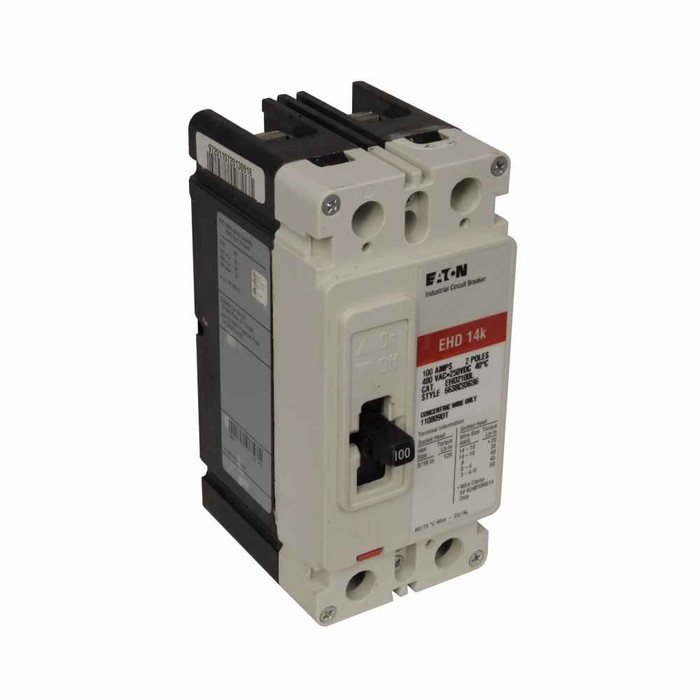Eaton EHD2080A13 Series C complete molded case circuit breaker, F-frame, EHD, Complete breaker, Fixed thermal, fixed magnetic trip, Two-pole, 80A, 18 kAIC at 240 Vac, 14 kAIC at 480 Vac, Load side, 2A-2B rear with right pigtail, 50/60 Hz