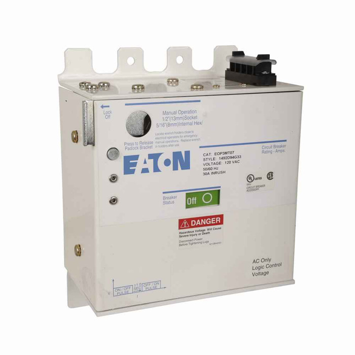 Eaton EOP3MT07DC molded case circuit breaker accessory motor operator, Solenoid, 120 Vdc, Terminal block, Frame K, Series C