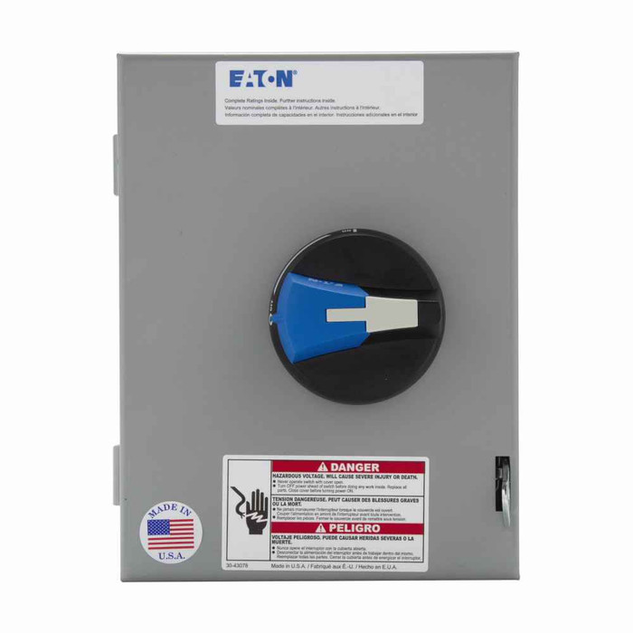 Eaton ER53040UX enclosed rotary disconnect switch, 40 A, NEMA 4X, Non-metallic, Max HP:7.5, 7.5, 20, 25 hp (@208,240,480,600 V), Three-pole, Product category: enclosed rotary non-fusible, R-Series, 600 V