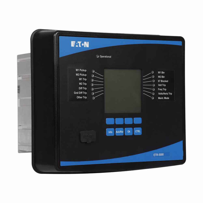 Eaton ETR-5000-2A0FA0 Eaton, transformer relay, ETR-4000, Transformer protection relay, Modbus RTU or DNP3 RTU , 5A, 1A, 40-250 Vac, 19-300 Vdc, 8, 9, Removable, Transformer, 19-300Vdc, 40-250Vac, 50/60 Hz ,Trip Coil Monitor{PIO3},