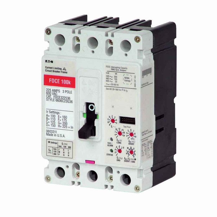 Eaton FDCE316033L Series C complete molded case circuit breaker, F-frame, FDCE, Digitrip 310 RMS, Electronic LS trip, Three-pole, 160A, 600 Vac, 250 Vdc, 200 kAIC at 240 Vac, 100 kAIC at 480 Vac, Line and load, Not UL rated, 50/60 Hz