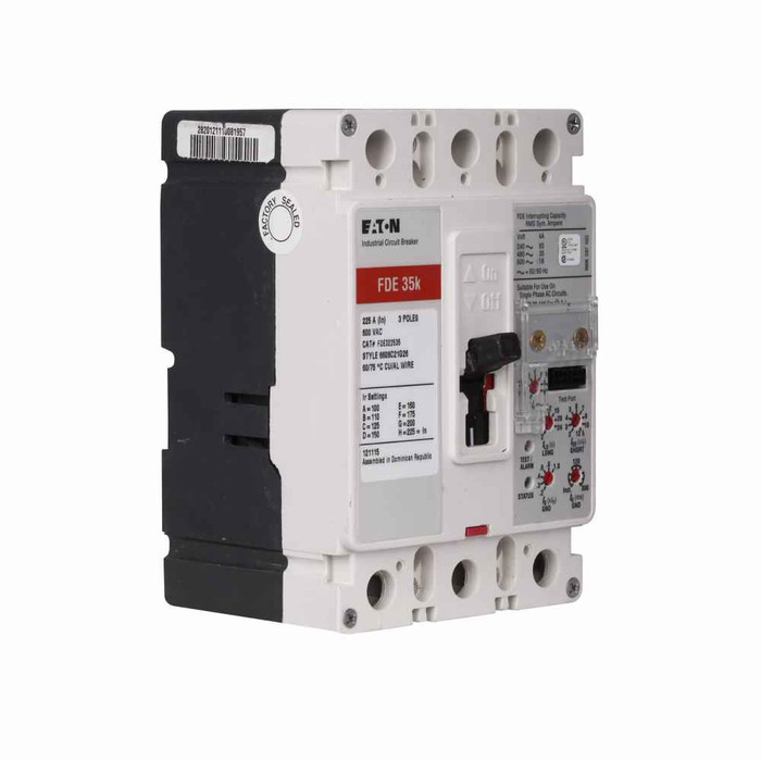 Eaton FDE308033L Series C electronic molded case circuit breaker, F-frame, FDE, Complete breaker, Digitrip 310 RMS, Electronic LS trip type, Three-pole, 80A, 600 Vac, 250 Vdc, 65 kAIC at 240 Vac, 35 kAIC at 480 Vac, Line and load, 50/60 Hz