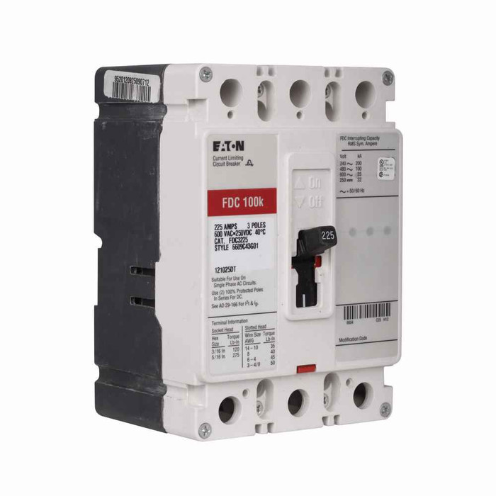 Eaton FDC3025H08 Series C complete molded case circuit breaker, F-frame, FDC, Complete breaker, Fixed thermal, fixed magnetic trip, Three-pole, 25A, 600 Vac, 250 Vdc, 200 kAIC at 240 Vac, 100 kAIC at 480 Vac, Load side, Marine, 50/60 Hz